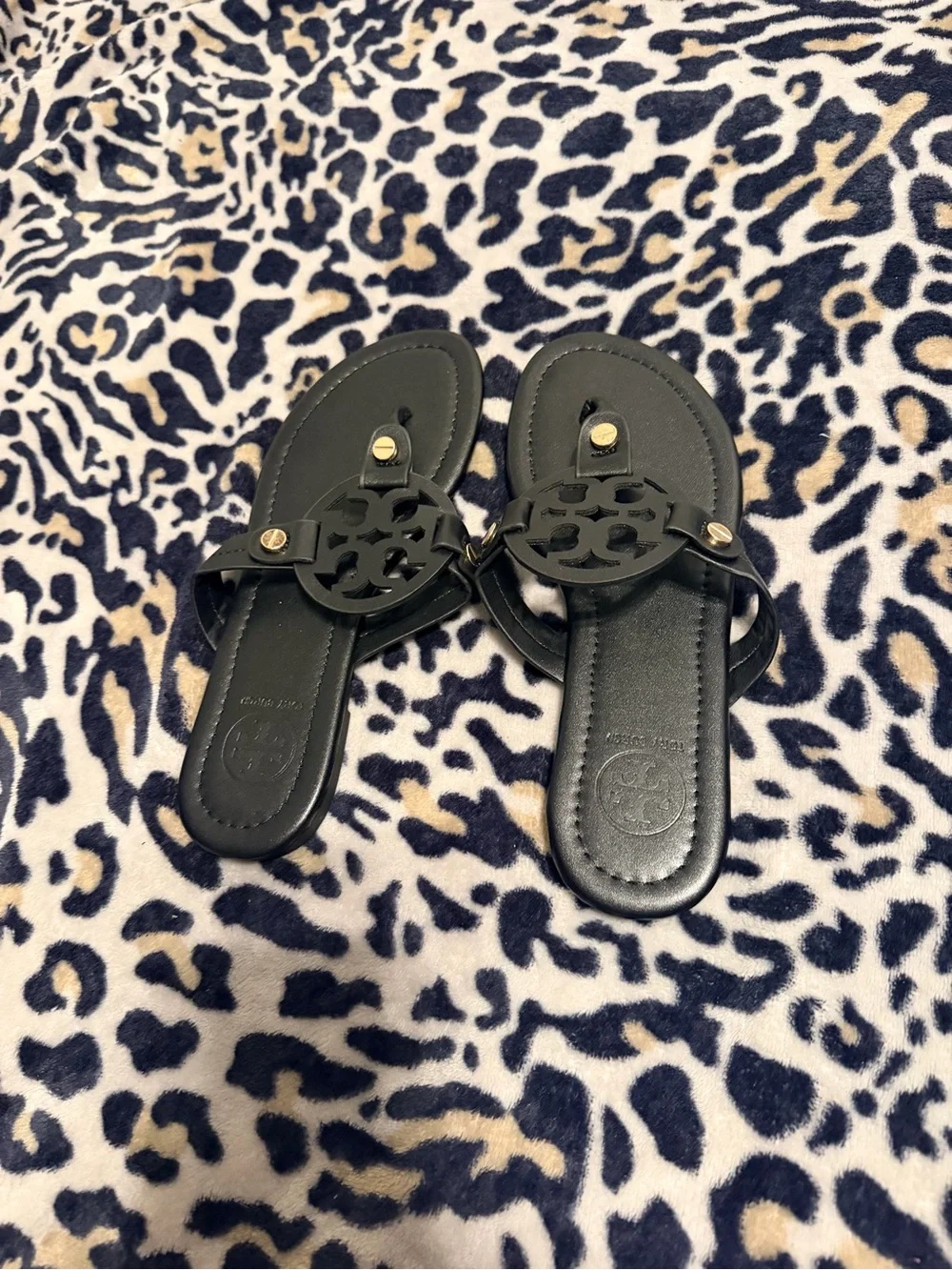 Tory Burch Black Logo Miller Thong Sandals